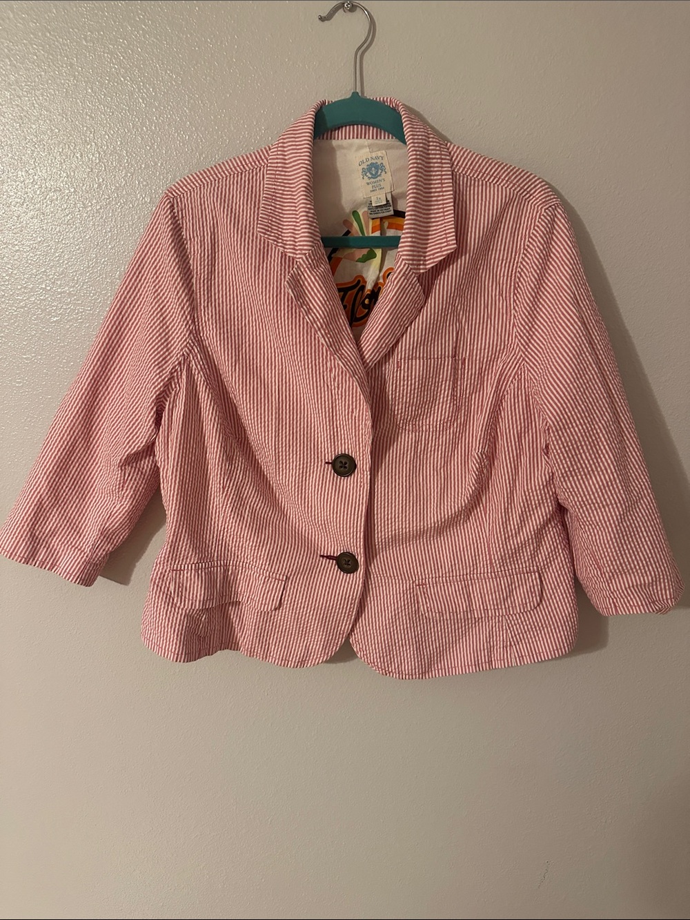 Old Navy Pink & White Seersucker Ladies Blazer